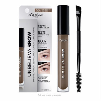 L'ORÉAL PARIS Unbelieva-Brow Longwear Waterproof Tinted Brow Gel, 567 Soft Brunette, 0.15 fl oz