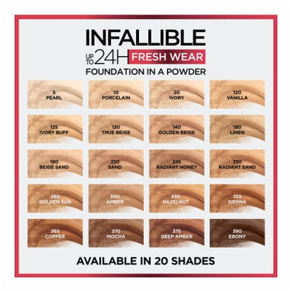 L'ORÉAL PARIS Infallible Up to 24H Fresh Wear Foundation in a Powder, matte finish, 190 Beige Sand, 0.31 oz
