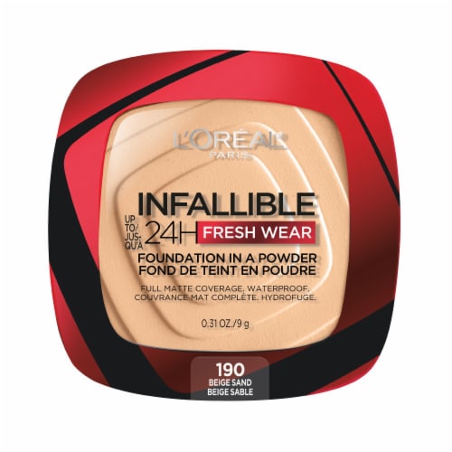 L'ORÉAL PARIS Infallible Up to 24H Fresh Wear Foundation in a Powder, matte finish, 190 Beige Sand, 0.31 oz