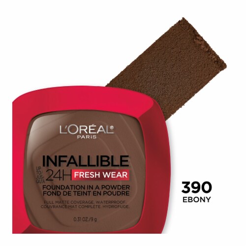L'ORÉAL PARIS Infallible Up to 24H Fresh Wear Foundation in a Powder, matte finish, 390 Ebony, 0.31 oz