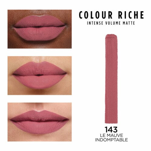 L'ORÉAL PARIS Colour Riche Intense Volume Matte Lipstick, 143 Le Mauve Indomptable, 0.06 oz