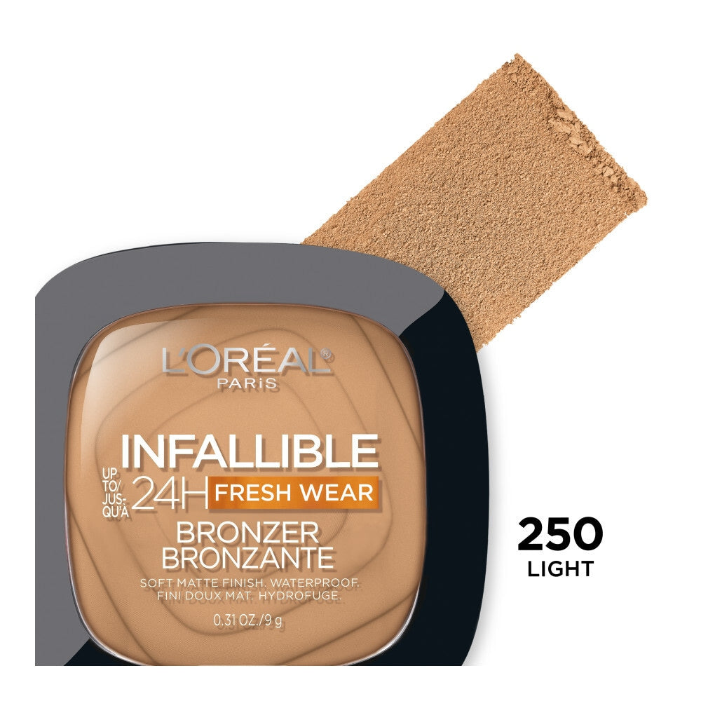L'ORÉAL PARIS Infallible Up to 24H Fresh Wear Soft Matte Bronzer, 250 Light , 0.31 oz