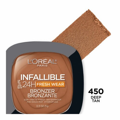 L'ORÉAL PARIS Infallible Up to 24H Fresh Wear Soft Matte Bronzer, 450 Deep Tan, 0.31 oz