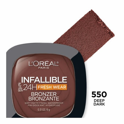 L'ORÉAL PARIS Infallible Up to 24H Fresh Wear Soft Matte Bronzer, 550 Deep Dark, 0.31 oz