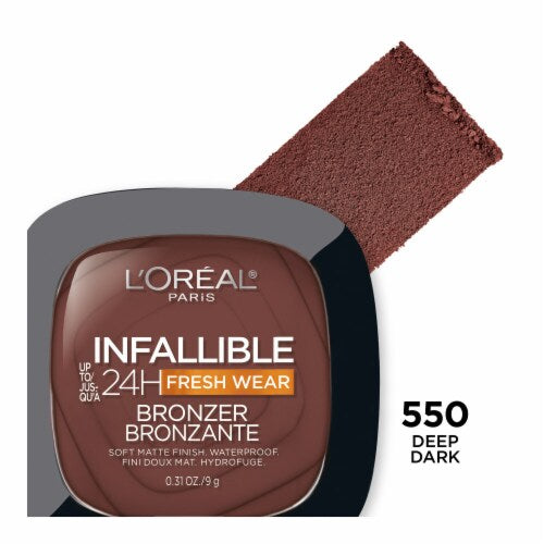 L'ORÉAL PARIS Infallible Up to 24H Fresh Wear Soft Matte Bronzer, 550 Deep Dark, 0.31 oz
