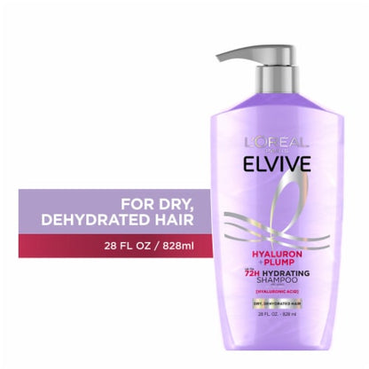 L'ORÉAL PARIS Elvive Hyaluron + Plump Hydrating Shampoo for Dehydrated and Dry Hair, 12.6 fl oz
