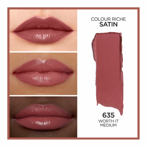 L'ORÉAL PARIS Colour Riche Original Satin Lipstick for Moisturized Lips, 635 Worth It Medium, 0.13 oz.
