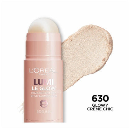 L'ORÉAL PARIS Lumi Le Glass Highlighter Stick, 630 Glowy Creme Chic, 0.17 oz