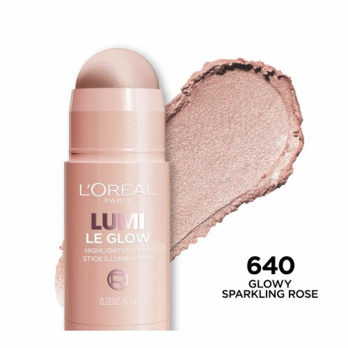 L'ORÉAL PARIS Lumi Le Glass Highlighter Stick, 640 Glowy Sparking Rose, 0.17 oz