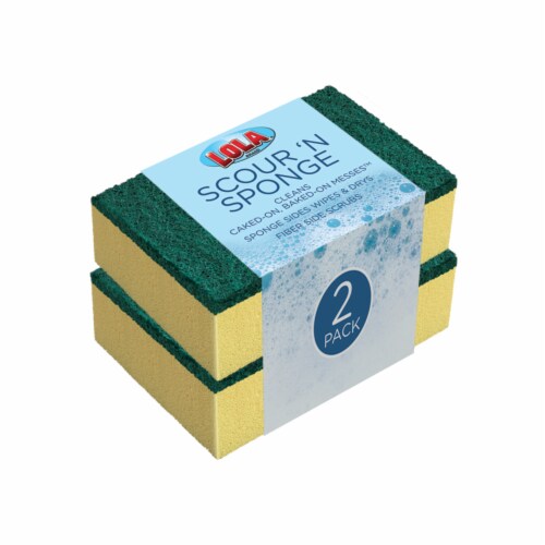 Lola Products Pot Brite Scour N' Sponge Dual Purpose Non-Scratch Dish Scrub Sponges, 2 pack