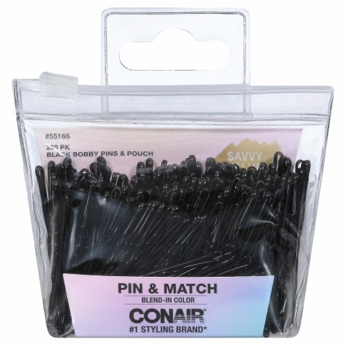 CONAIR Pin & Match Bobby Pins With Pouch - Black, 200 count