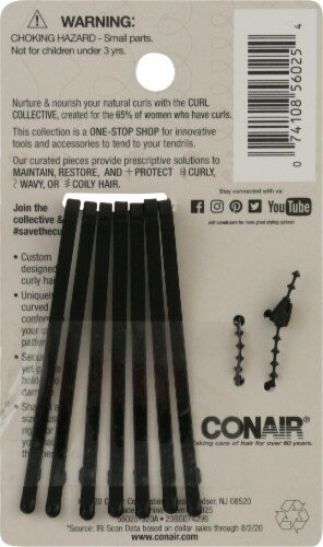 CONAIR Curl Collective Curly Hair Bobby Pins - Black, 8 count