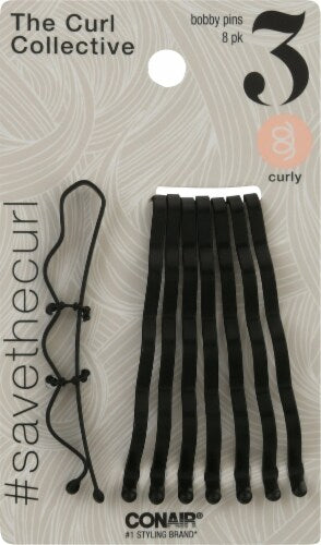 CONAIR Curl Collective Curly Hair Bobby Pins - Black, 8 count