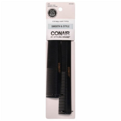 CONAIR Smooth & Style Hard Rubber Pocket and Barber Comb, 2 count