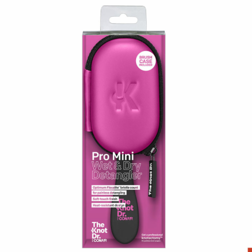 CONAIR The Knot Dr. Pro Mini Wet & Dry Detangler Hair Brush With Pastel Pink Case