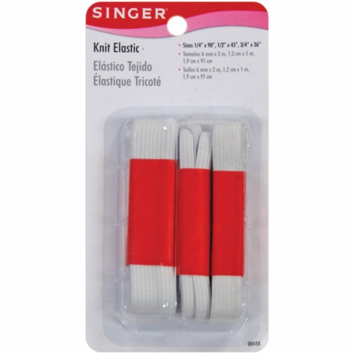 SINGER Knit Polyester Elastic, White, 3 Assorted Sizes - 1/4" x 90", 1/2" x 45", 3/4" x 36"