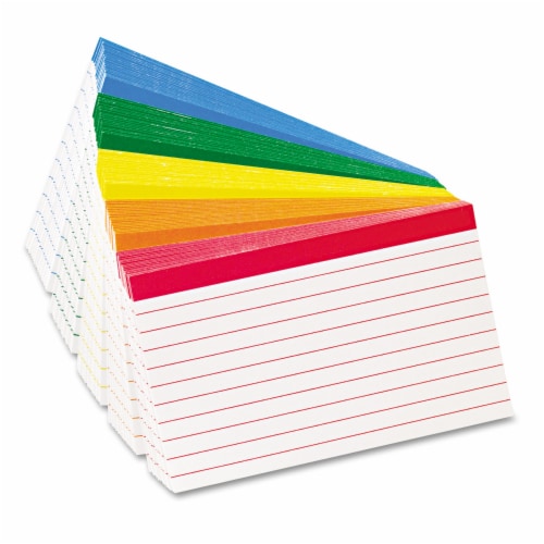 Oxford® Color Coded Ruled Index Cards, 3" x 5", Assorted Colors, 100 per Pack