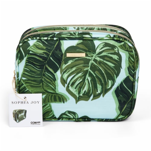 Sophia Joy Dual Zipper Travel Cosmetic Makeup Bag - Palm Blue