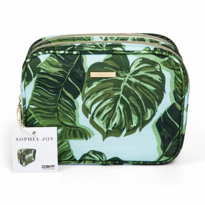 Sophia Joy Dual Zipper Travel Cosmetic Makeup Bag - Palm Blue