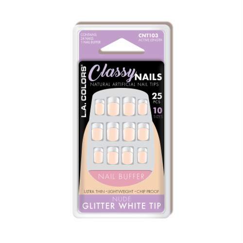 L.A. Colors Classy Nail Tips Nude Glitter White Tip 25 pcs
