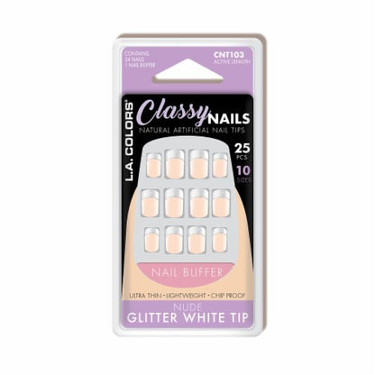 L.A. Colors Classy Nail Tips Nude Glitter White Tip 25 pcs