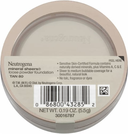 Neutrogena Mineral Sheers Oil-Free Powder Foundation, Tan 80, .34 oz