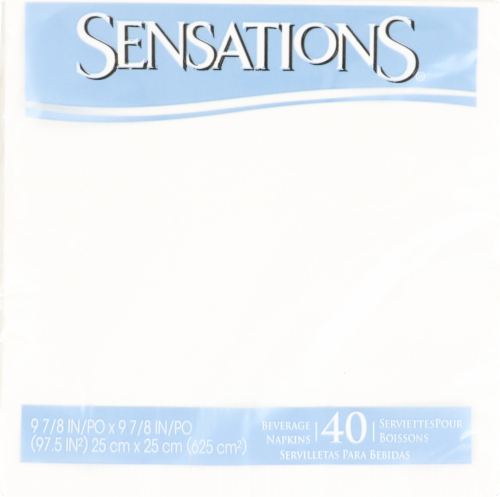 SENSATIONS Beverage Napkins - White, 40 count