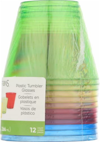 SENSATIONS 9 oz Plastic Tumbler Glasses - Assorted Colors, 12 count