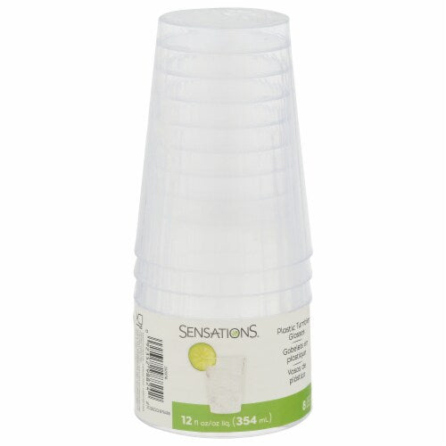 SENSATIONS 12 oz Plastic Tumbler Glasses - Clear, 8 count