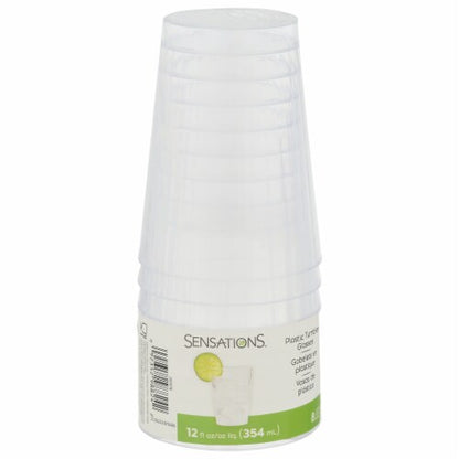 SENSATIONS 12 oz Plastic Tumbler Glasses - Clear, 8 count