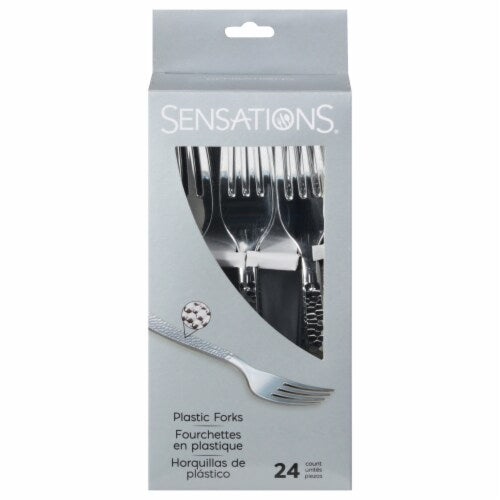 SENSATIONS Plastic Forks - Silver, 24 count