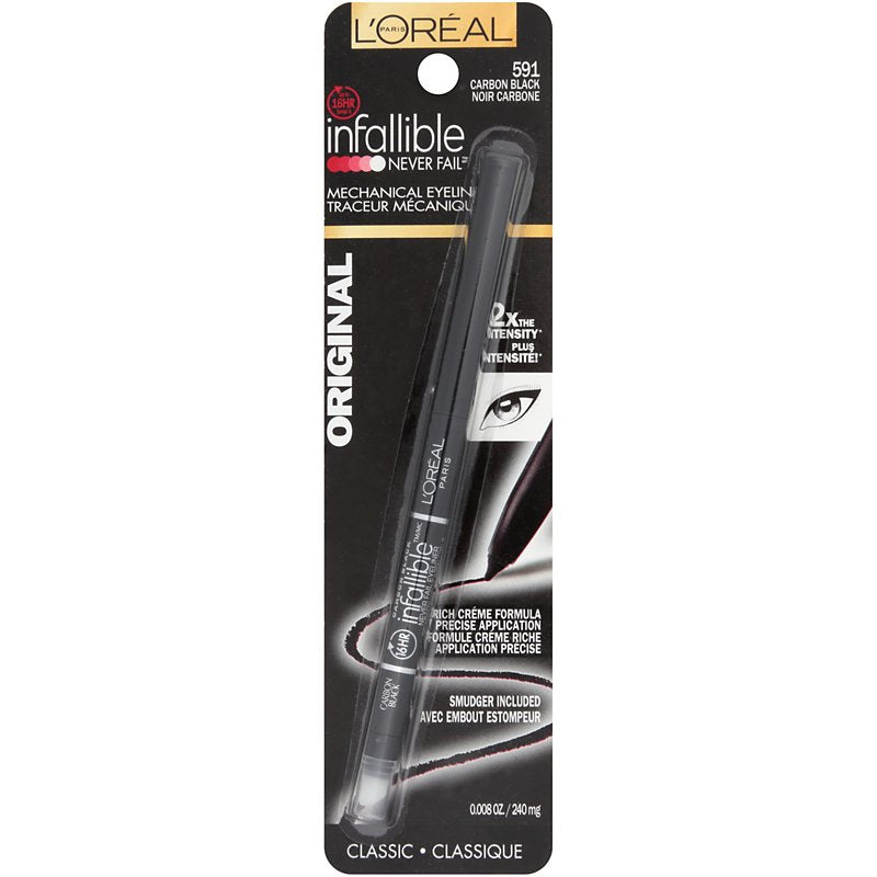 L'ORÉAL PARIS Infallible Never Fail Pencil Eyeliner with Built in Sharpener, 591 Carbon Black, 0.008 oz.