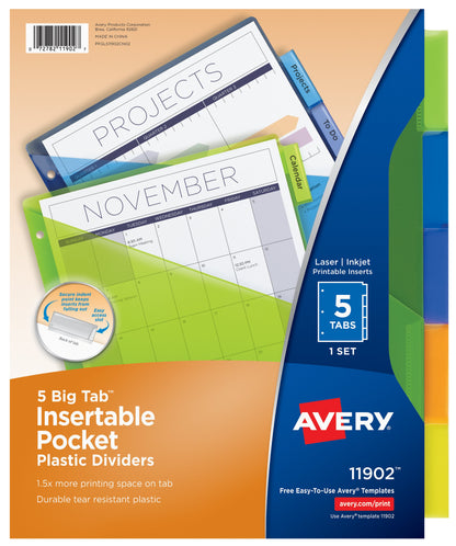 Avery Insertable Pocket Dividers - Assorted, 5 count
