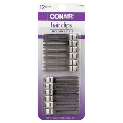 CONAIR Styling Essentials Section & Set Chrome Plated Hair Clips, 12 count