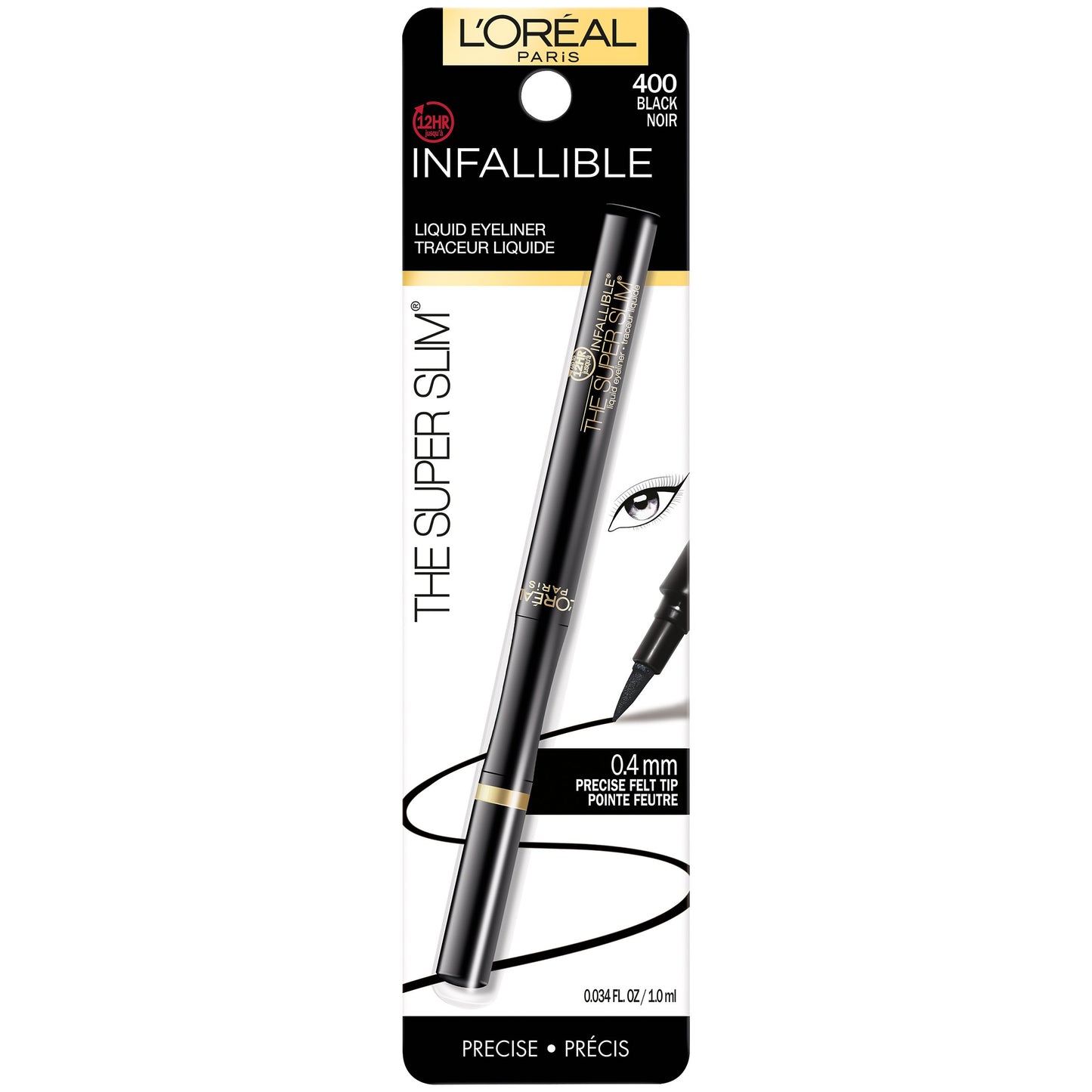 L'ORÉAL PARIS Infallible Super Slim Long-Lasting Liquid Eyeliner, 400 Black, 0.034 fl. oz.
