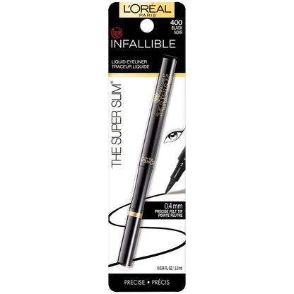 L'ORÉAL PARIS Infallible Super Slim Long-Lasting Liquid Eyeliner, 400 Black, 0.034 fl. oz.