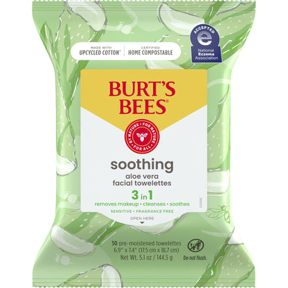 Burts Bees Towelettes Soothing 3-In1 Aloe Vera 30 Ct (3in)