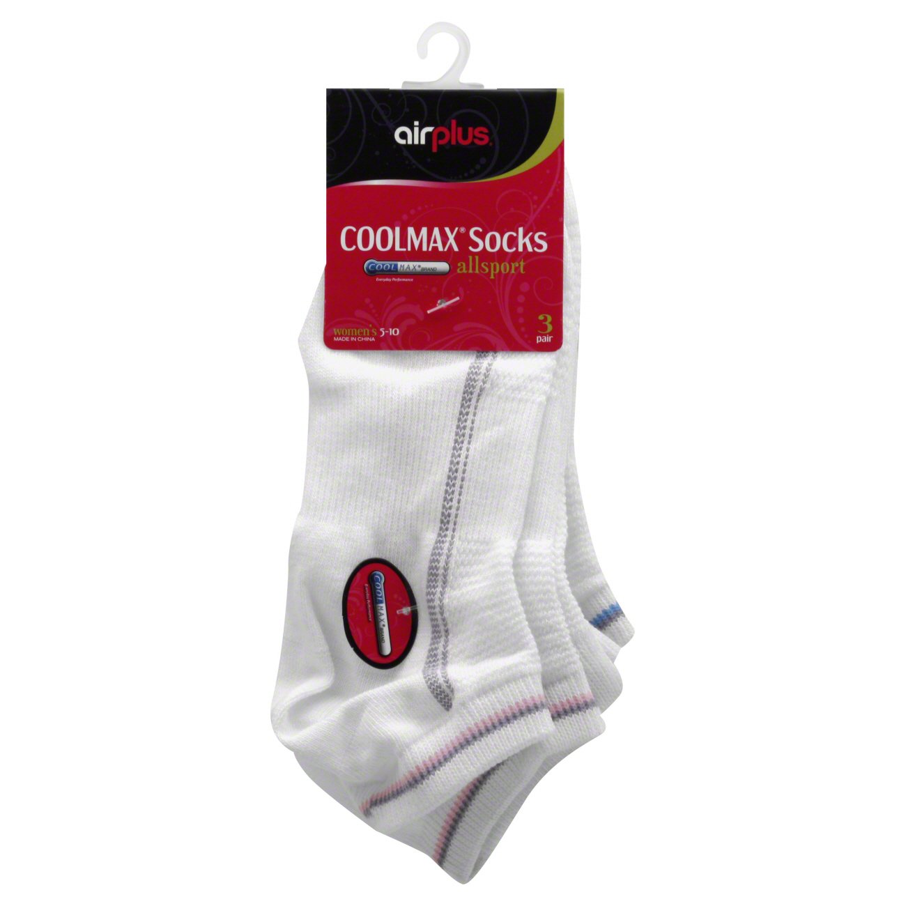 airplus Coolmax Woman's All Sport Socks - White, 3 pairs