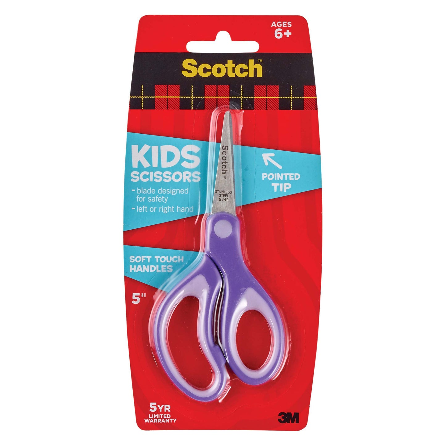 3M Scotch Kids Pointed Tip Scissors with Soft Touch, 5 Inches