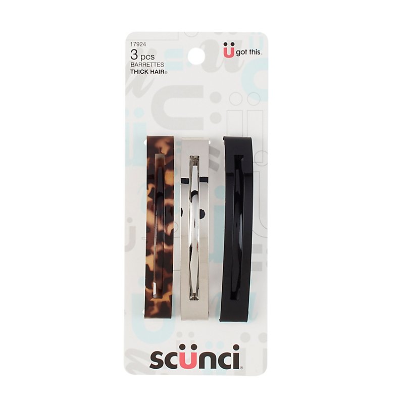 Scünci Effortless Beauty Thick Hair Open Slide Barrettes, 3 CT