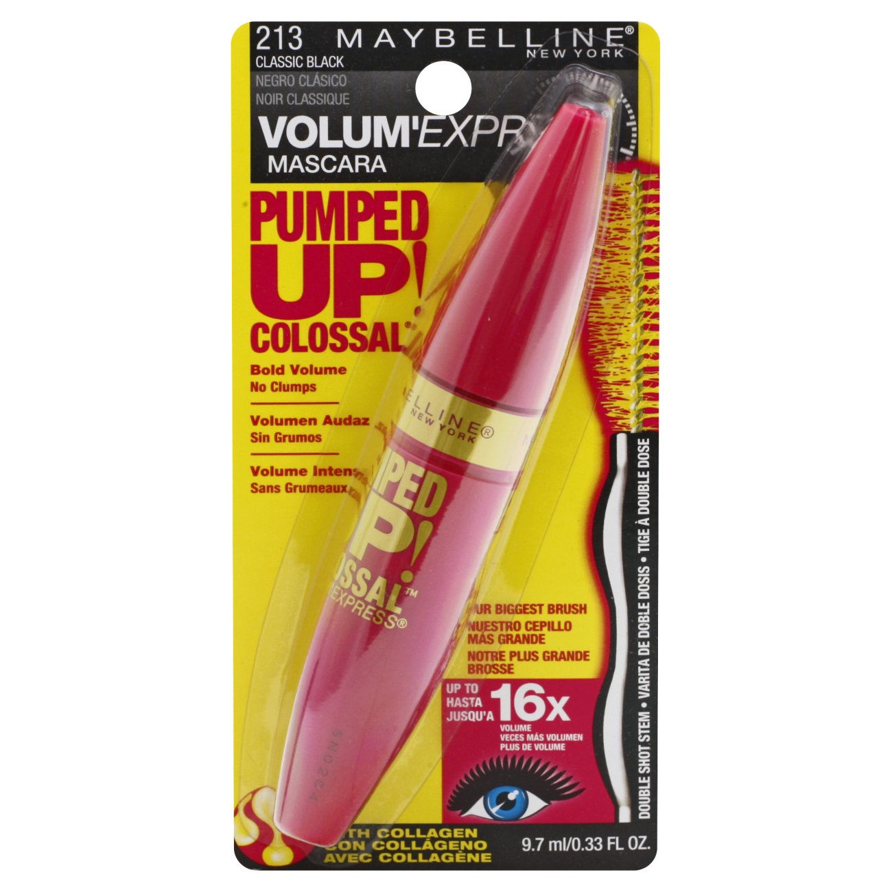 MAYBELLINE New York Pumped Up! Colossal Washable Mascara Makeup, 216 Classic Black, 0.32 oz