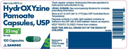 HYDROXYZINE PAMOATE CP 25MG 100