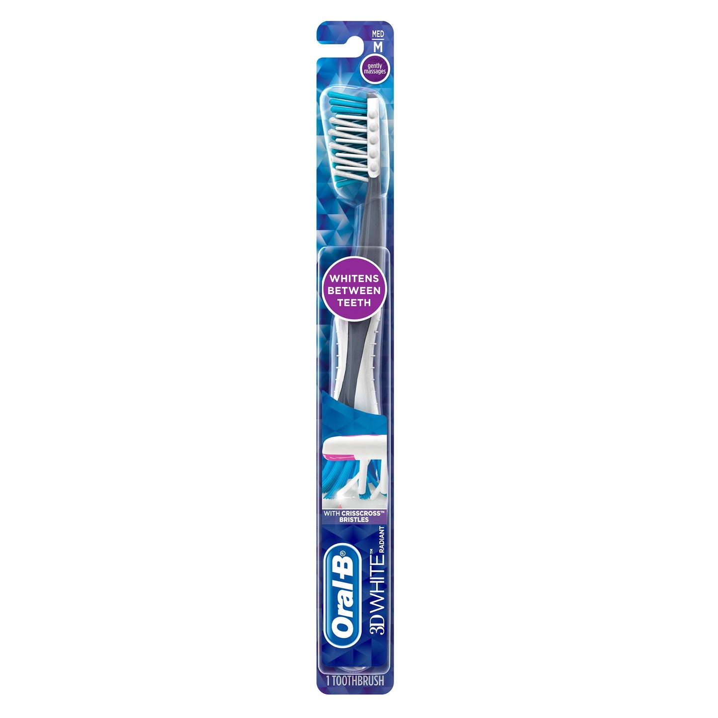 Oral-B Toothbrush Radiant Whitening Medium Asst Clr 2-Pk