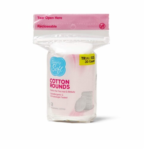 Simply Soft Premium Lint-Free Cotton Rounds - Travel Size, 30 Count