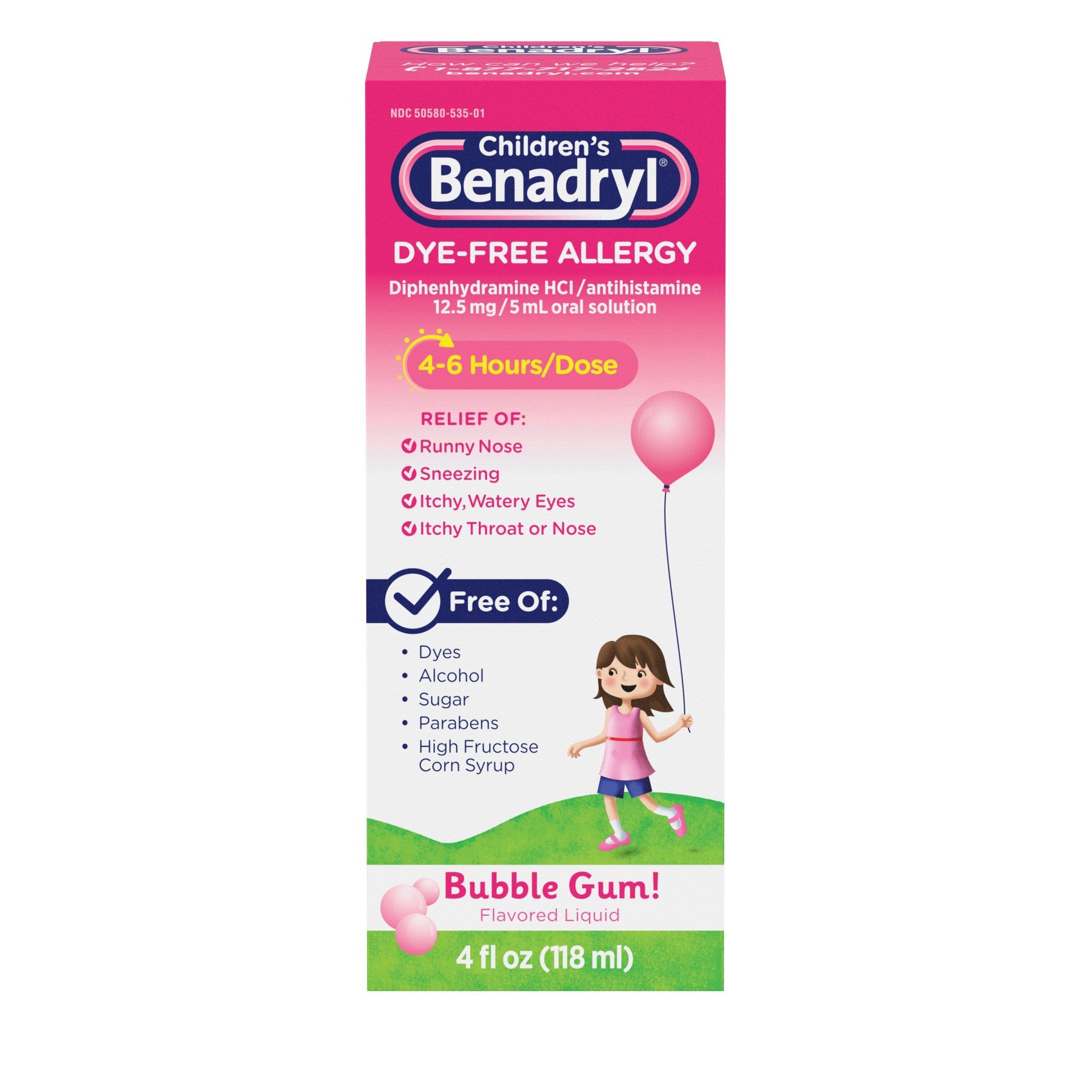 Benadryl Childrens Dye-Free Allergy 8oz Bubble Gum