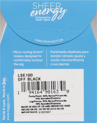 L'eggs Sheer Energy Medium Support Control Top Sheer Toe - Off Black, Size Q
