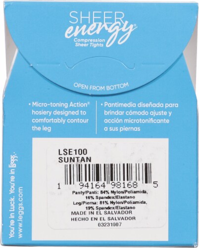 L'eggs Sheer Energy Medium Support Control Top Sheer Toe - Suntan, Size Q