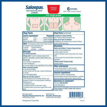 Salonpas Pain Relieving Patch Large 6 Count