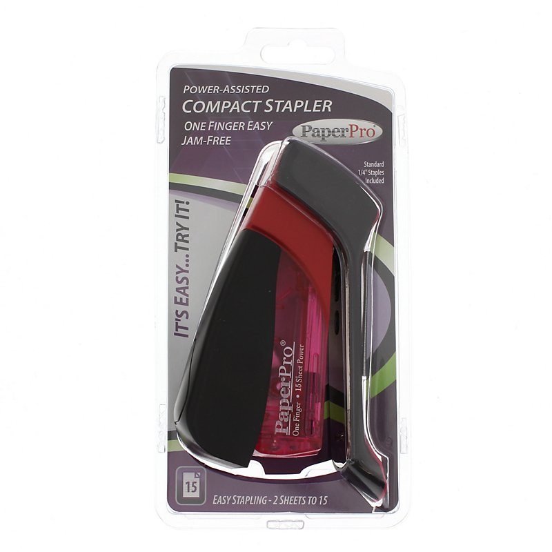 PaperPro Compact One-Finger 15-Sheet Stapler, Assorted Colors