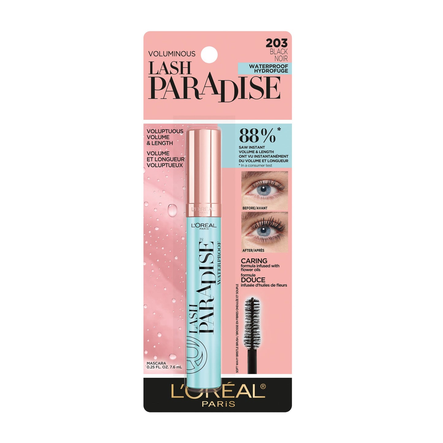 L'ORÉAL PARIS Voluminous Lash Paradise Waterproof Mascara, 203 Waterproof Black, 0.28 fl oz